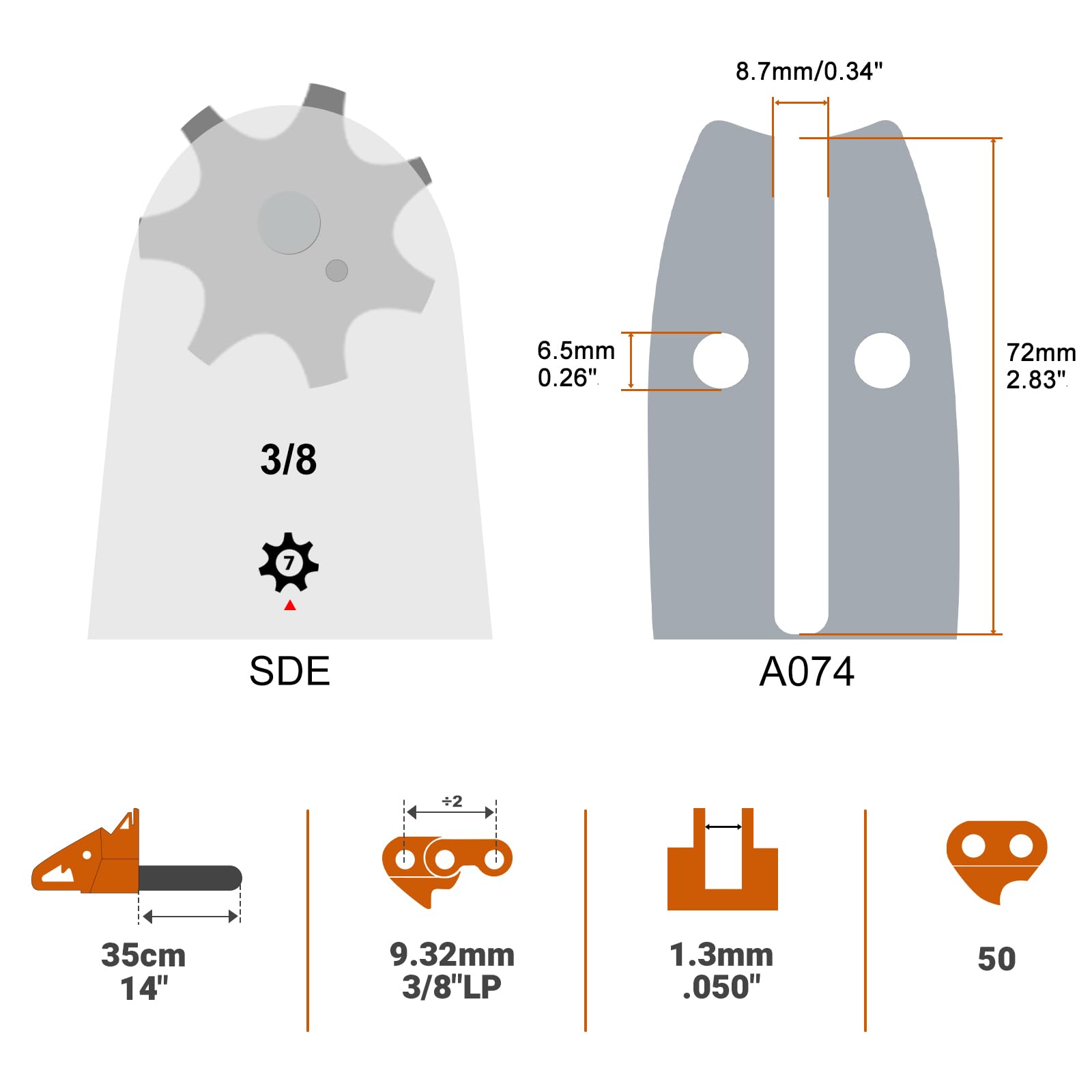 SAVIOR 2-pack MS180 Sägeketten mit 35 cm Schwert & Schwertschutz, Ersatz für Stihl 30050004809, Ersatzkette 3/8"LP 1,3 mm 50 TG für MS181 MS210 MS230 MS231 und mehr