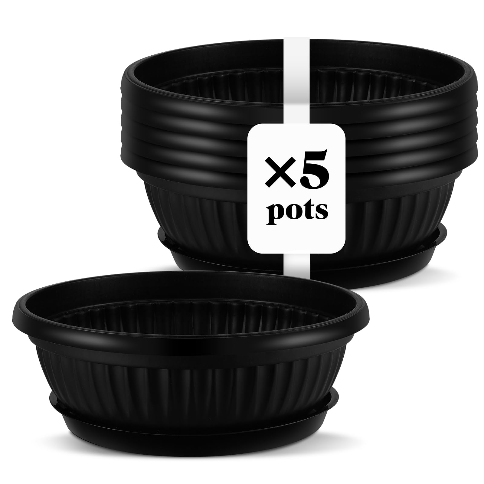 Newtay 5 Pack 13 Inch Jumbo Plastic Garden Bowl Planter with Saucers