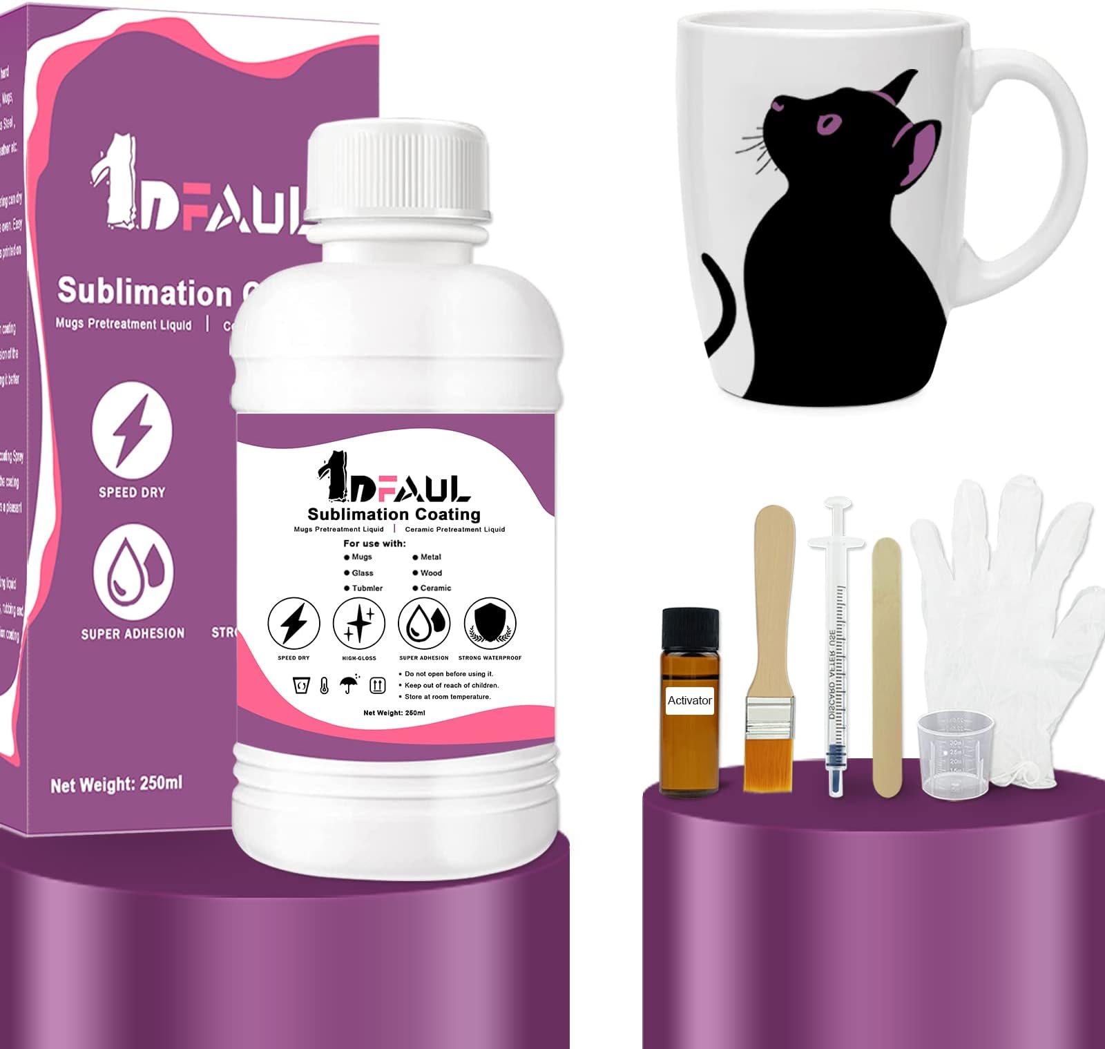 250ML Sublimation Coating for Mugs, Ceramics, Metal, Wood, Glass, Phones Case, Tumbler, Any Hard Surfaces Sublimation Spray Coating, with High Gloss Finish, Waterproof & Super Adhesion