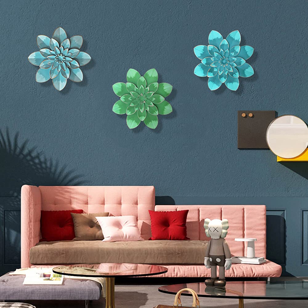 Decorazione Floreale Da Parete In Metallo Blu E Bianco 24x24 Cm - Rustica E Moderna Per Casa