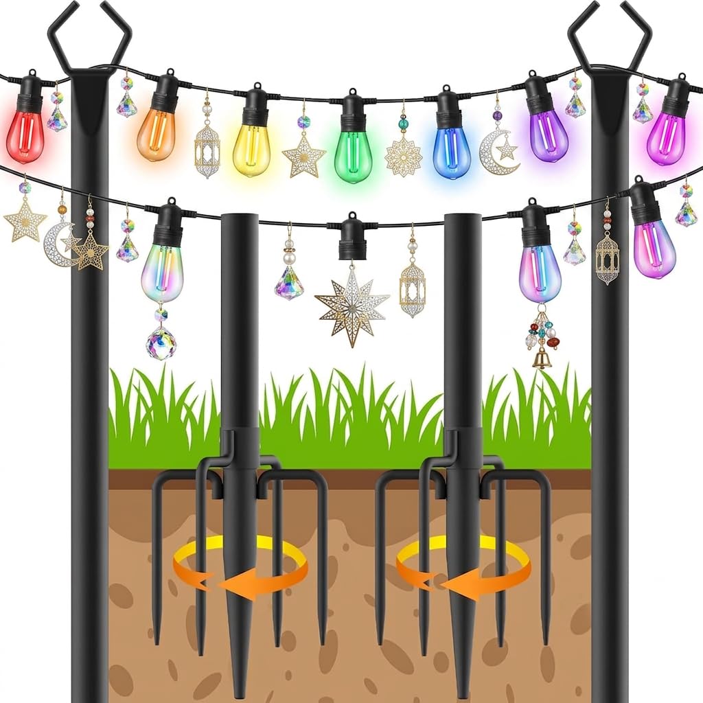 2 Pcs Deck Chain Poles, 2 Pack 9.8ft Outdoor Hanging Post for Outdoor Garden Backyard Deck Lighting Stand for Party Christmas Wedding-picture-21