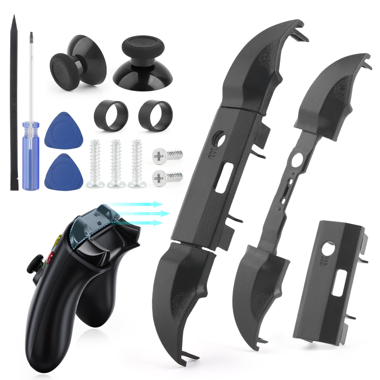 2PCS Bouton de Pare-Chocs LB RB pour Xbox Series S/X Boutons de Déclenchement D'épaule Haut Milieu Support pour Xbox Series S/X Manettes Accessory Pièces de Rechange avec Outils de Réparation(Noir)