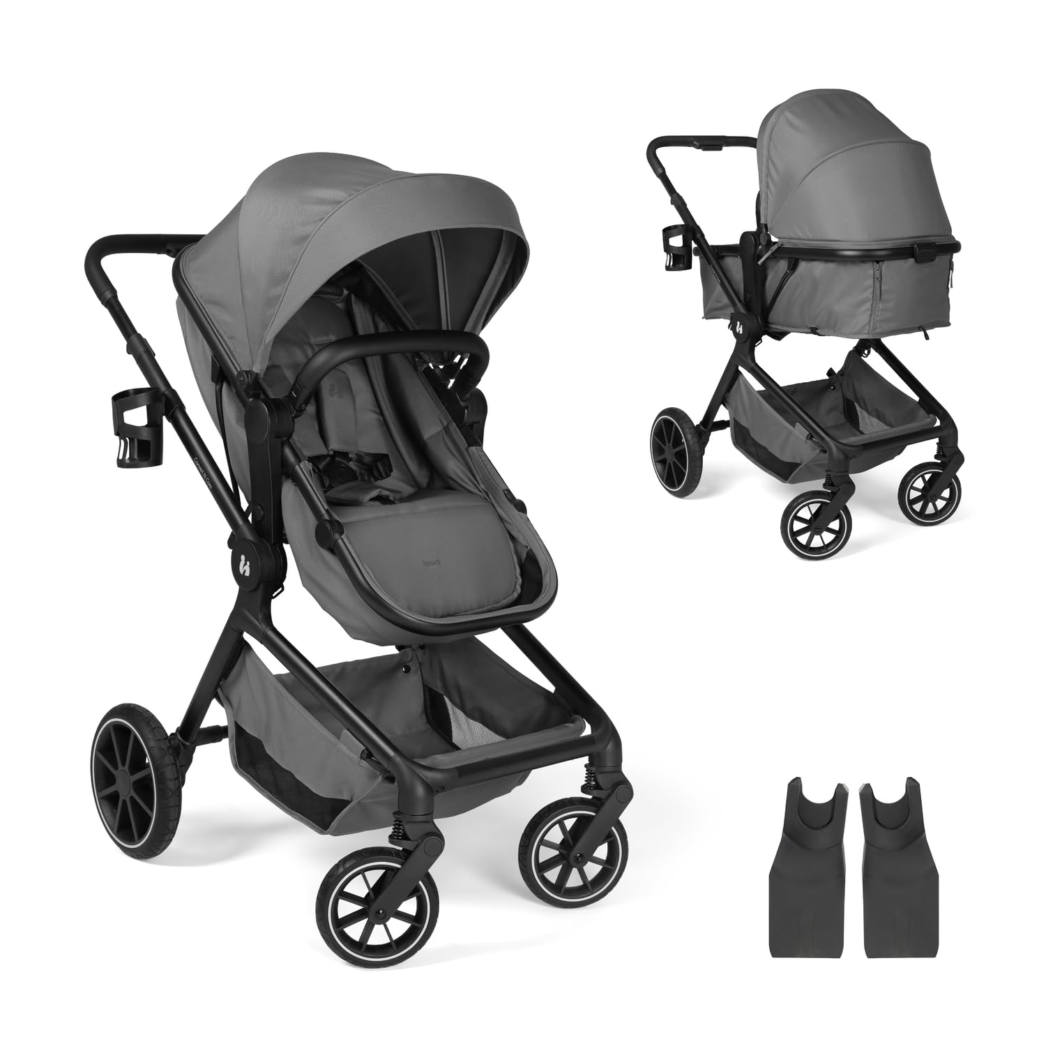 hauck Convert N Care Carrito Bebe 2 en 1 desde el Nacimiento hasta 22 kg - Capazo Convertible en Asiento Reversible - Protección UV 50+ - Ruedas de Goma - Con Adaptadores para Grupo 0+ - Gris
