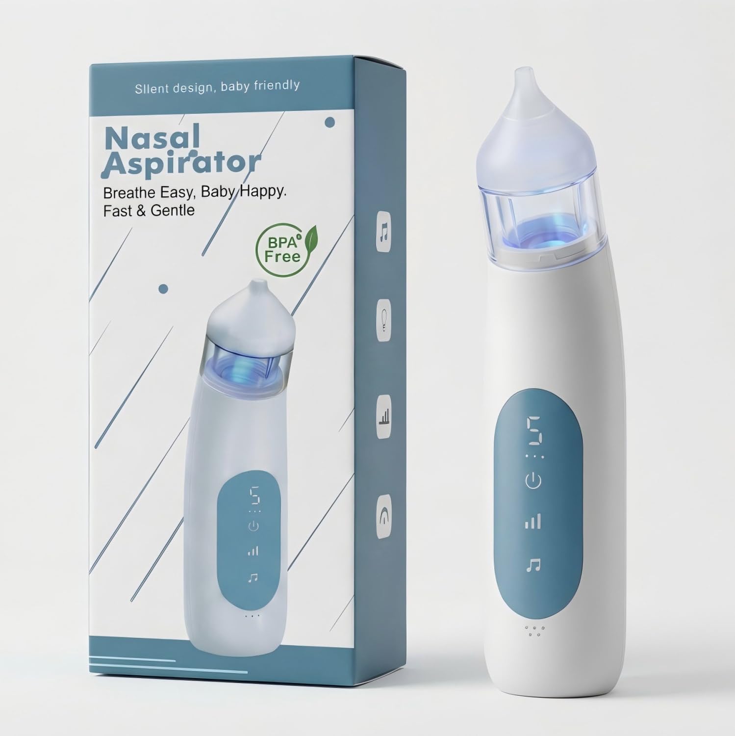 Aspiratore nasale elettrico per bambini, ricaricabile, con 5 livelli di aspirazione, musica e luce, in silicone, sicuro per rimuovere il moccio e il muco per neonati, neonati e bambini piccoli (blu)