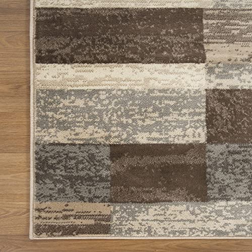 Superior Indoor Runner Rug, Jute Backed, Modern Geometric Patchwork Floor Decor For Bedroom, Office, Living Room, Entryway, Hardwood Floors, Rockwood Collection - 2Ft X 3Ft, Slate #TOP4