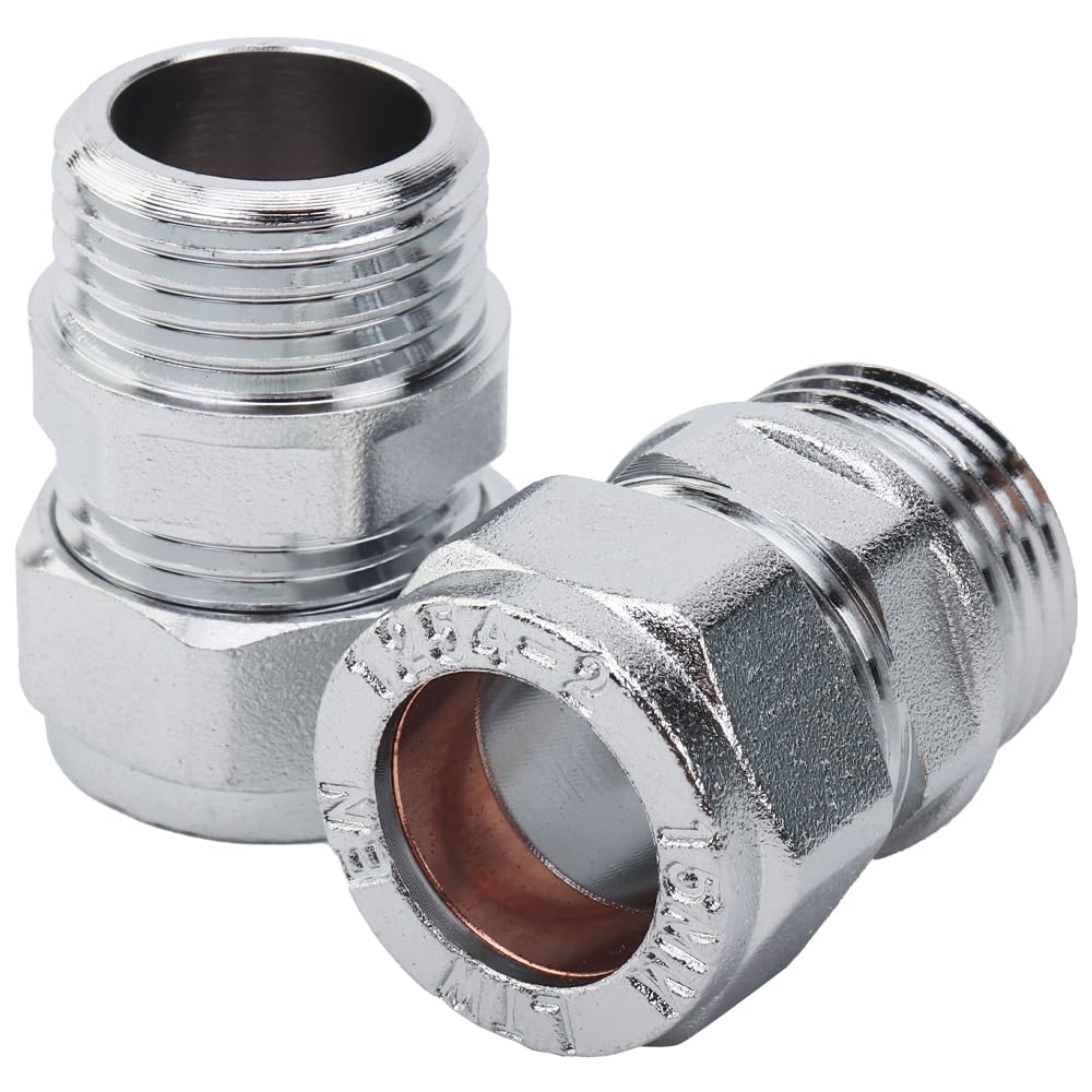 LTWFITTING Chrome Plated Brass 15mm OD x 1/2-Inch Male BSPT Compression Connector Fitting(Pack of 2)