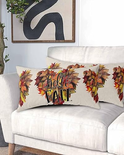 Miniatura 2 de Fundas de almohada de tamaño King con hojas de otoño y otoño, fundas de almohada suaves decorativas para sofá de cuerpo largo, funda de cojín lumbar