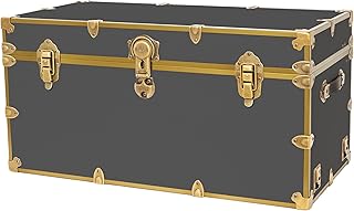 Rhino Trunk & Case Classic XXL College Trunk with Antique Brass Hardware, Soft Close - 36”x18”x18”, Seats 1500+ lbs, USA Made Secure Dorm Footlocker, Home Storage, Steamer Style Blanket Chest