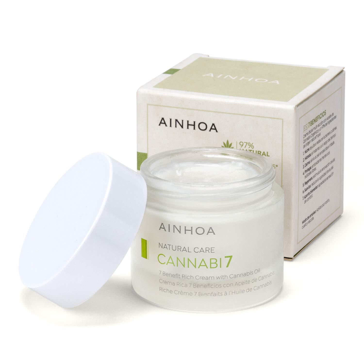 AINHOA Cosmetics CANNABI7 Bogaty krem 7 zalet z olejem konopnym 50 ml - pielęgnacja twarzy z konopiami - naturalny i wegański kosmetyk dla kobiet/mężczyzn - dzień / noc - profesjonalna jakość