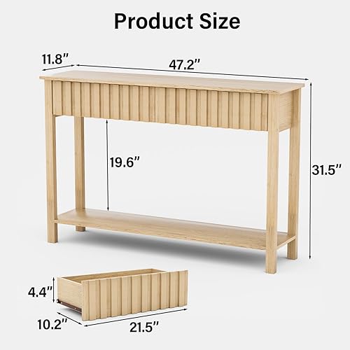 Miniatura 2 de CHUWELL Mesa de entrada bohemia de 47.2 pulgadas, mesa consola de entrada con 2 cajones y estante acanalados, mesa de sofá para sala de estar y