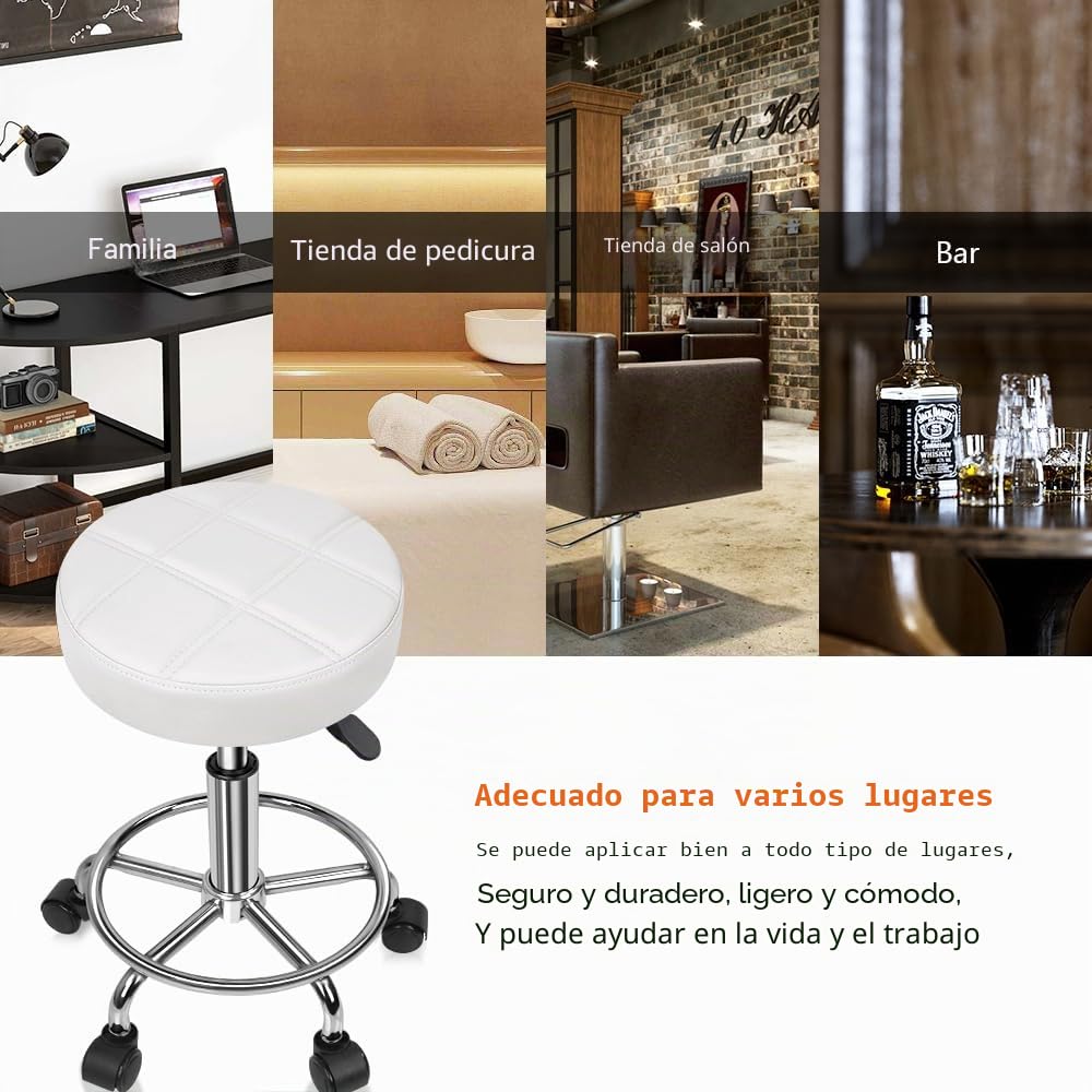 KKTONER Taburete Giratorio Taburete de Trabajo Taburete de Bar Regulable en Altura 49-64cm Giratorio Blanco