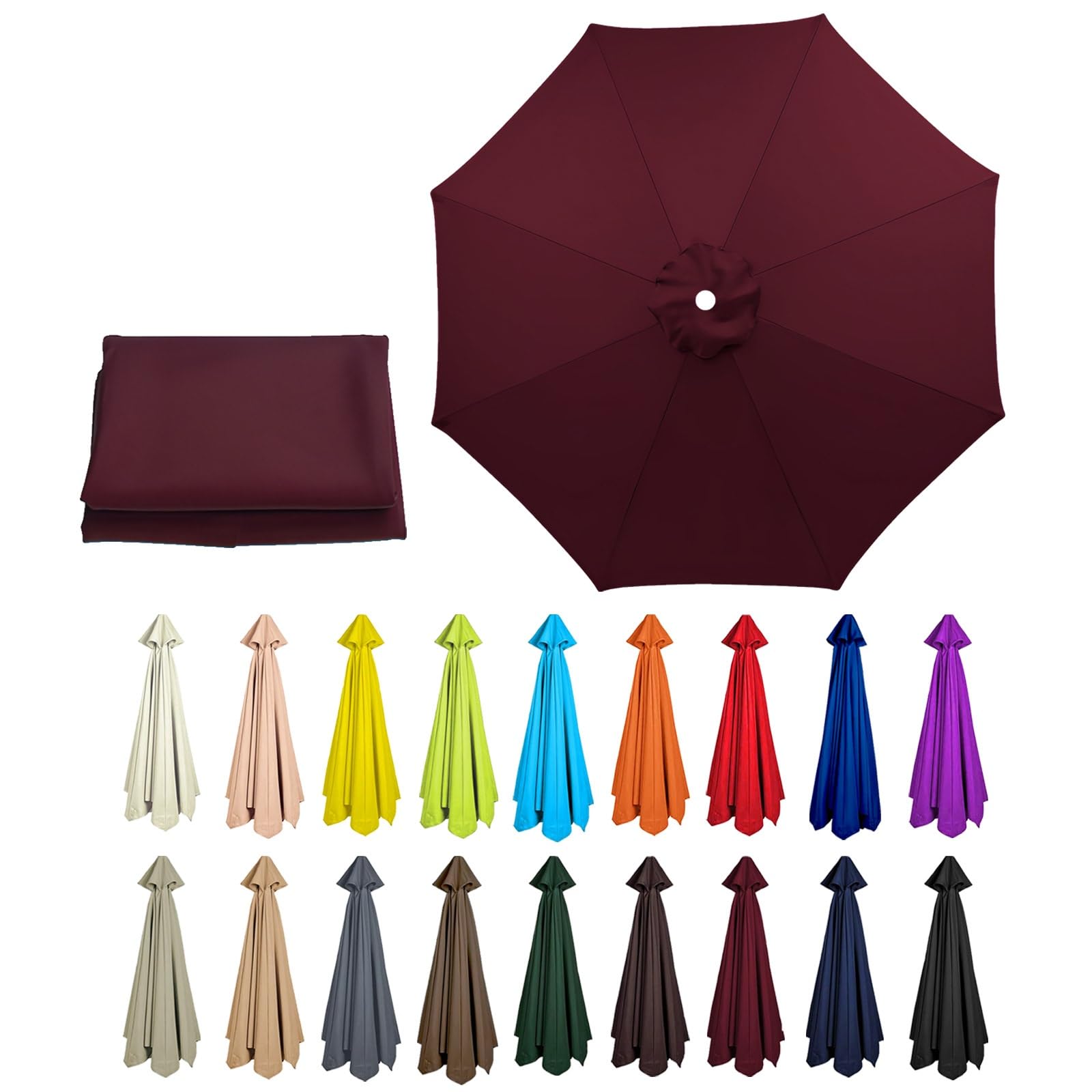 6/8 Arms Outdoor Replacement Canopy | Patio Umbrella Cover | Anti-ultraviolet Market Umbrella Top | Breathable | Washable | for Outdoor Patio Garden Beach(Dark Red,6 ribs: 2m/6.6ft)