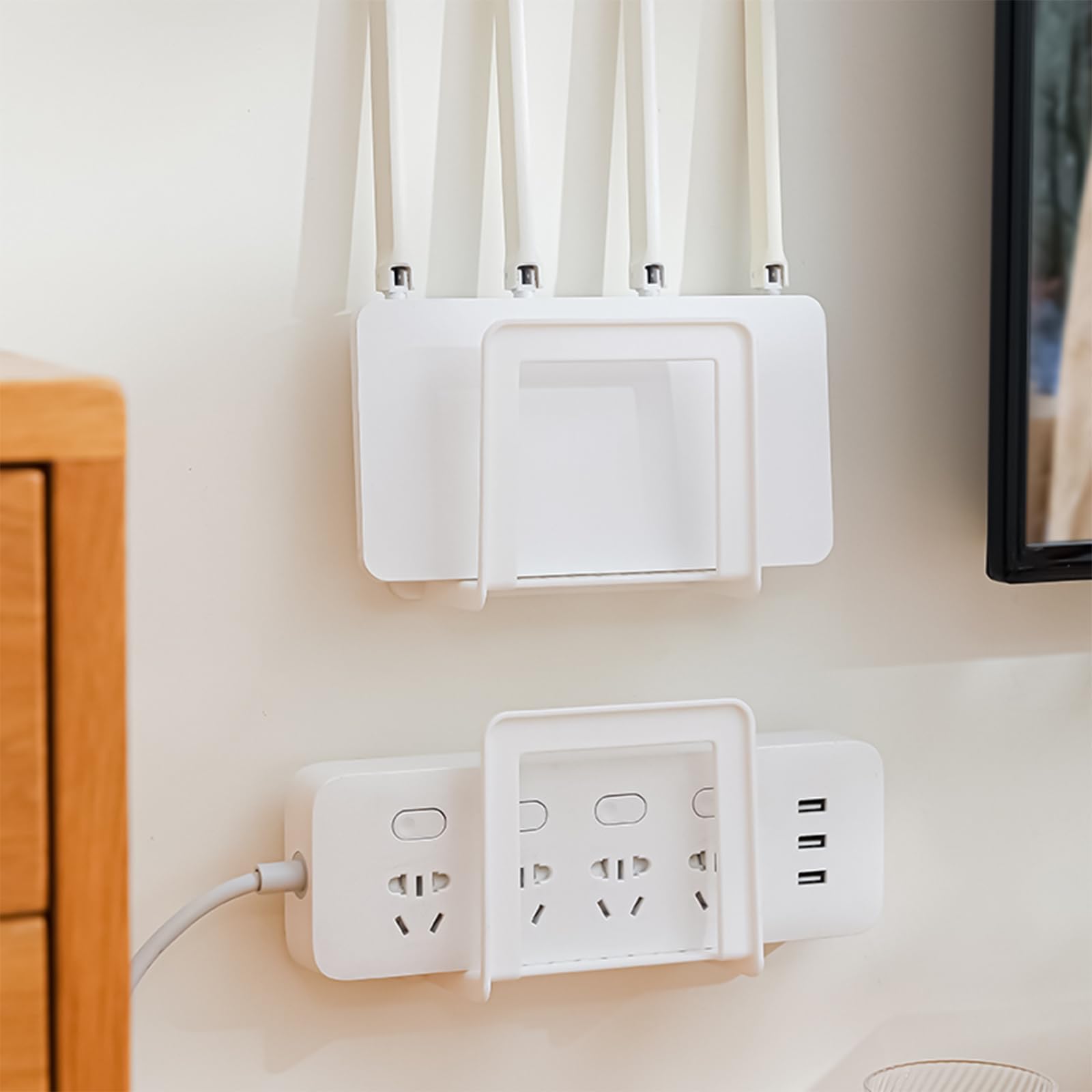 Półka na routera, montowana na ścianie, pudełko do przechowywania routera WiFi, półka na router, montowane na ścianie półki routera, bez wiercenia na przewody, routery, dekodery telewizyjne