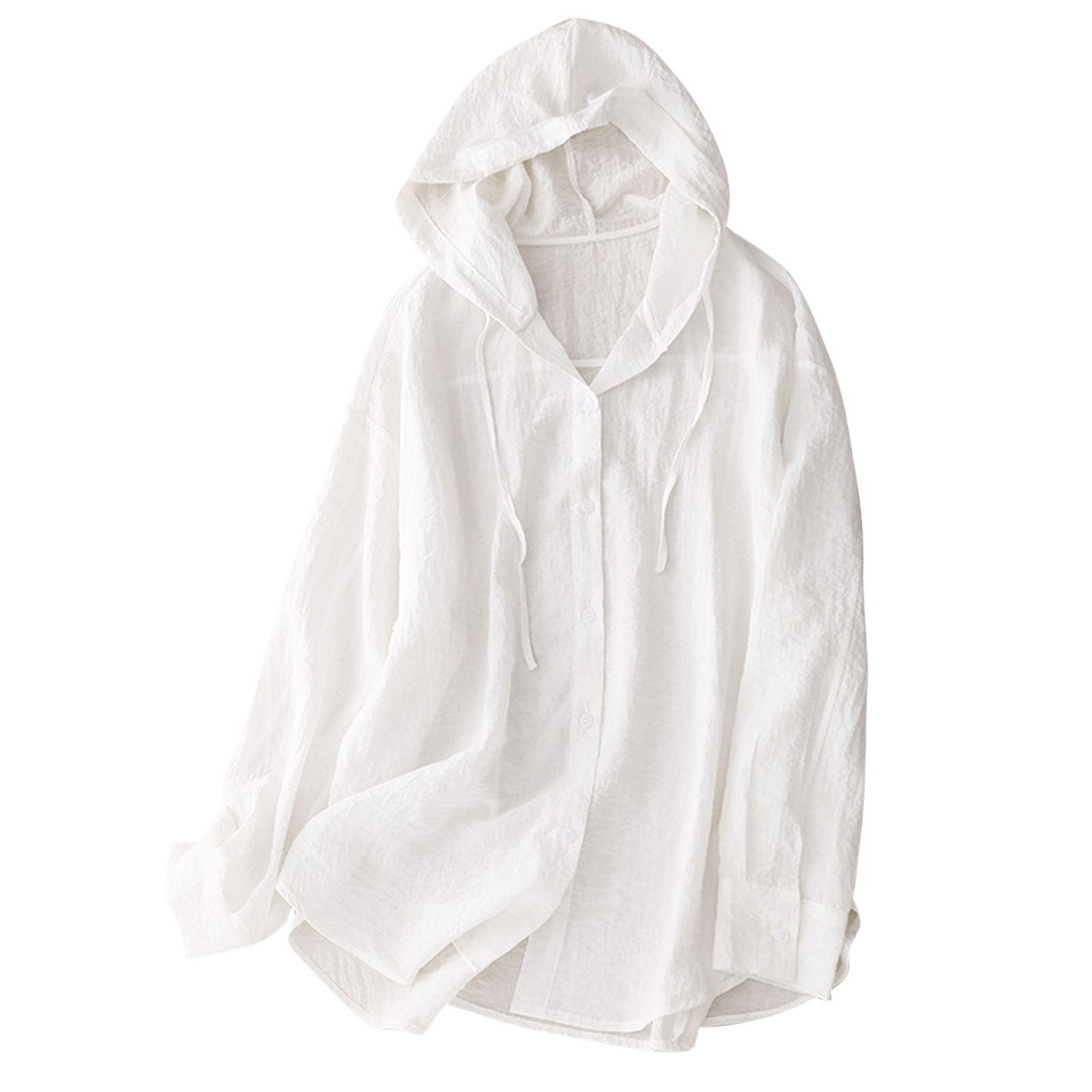 Women's Linen Sun Protection Hoodie Jacket Lightweight Long Sleeve Shirt Oversized Loose Breathable Hooded Cover Ups