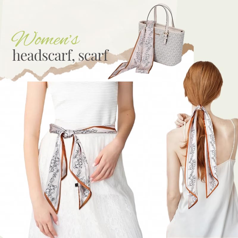 Image of Head Hair Scarf for Women,Silky Long Headscarf Purse Bag Scarfs for Handbag Fashion Satin Neck Scarves Accessories