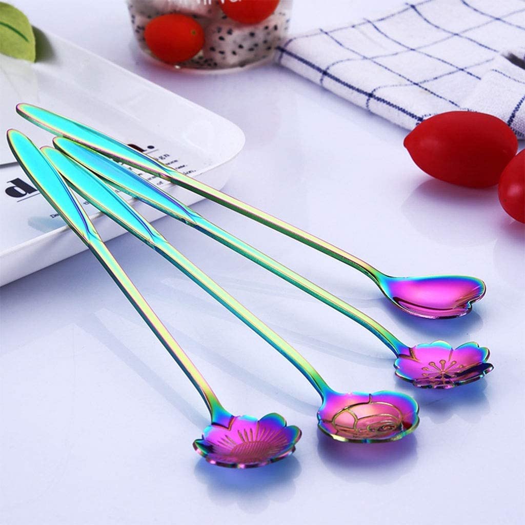 Cucharas De Mesa Cuchara De Mango Largo Acero Inoxidable, Cereza Creativa, Para Cocina, Restaurante, Postre, Agitadora Café Sopa Antigoteo Servir(E)