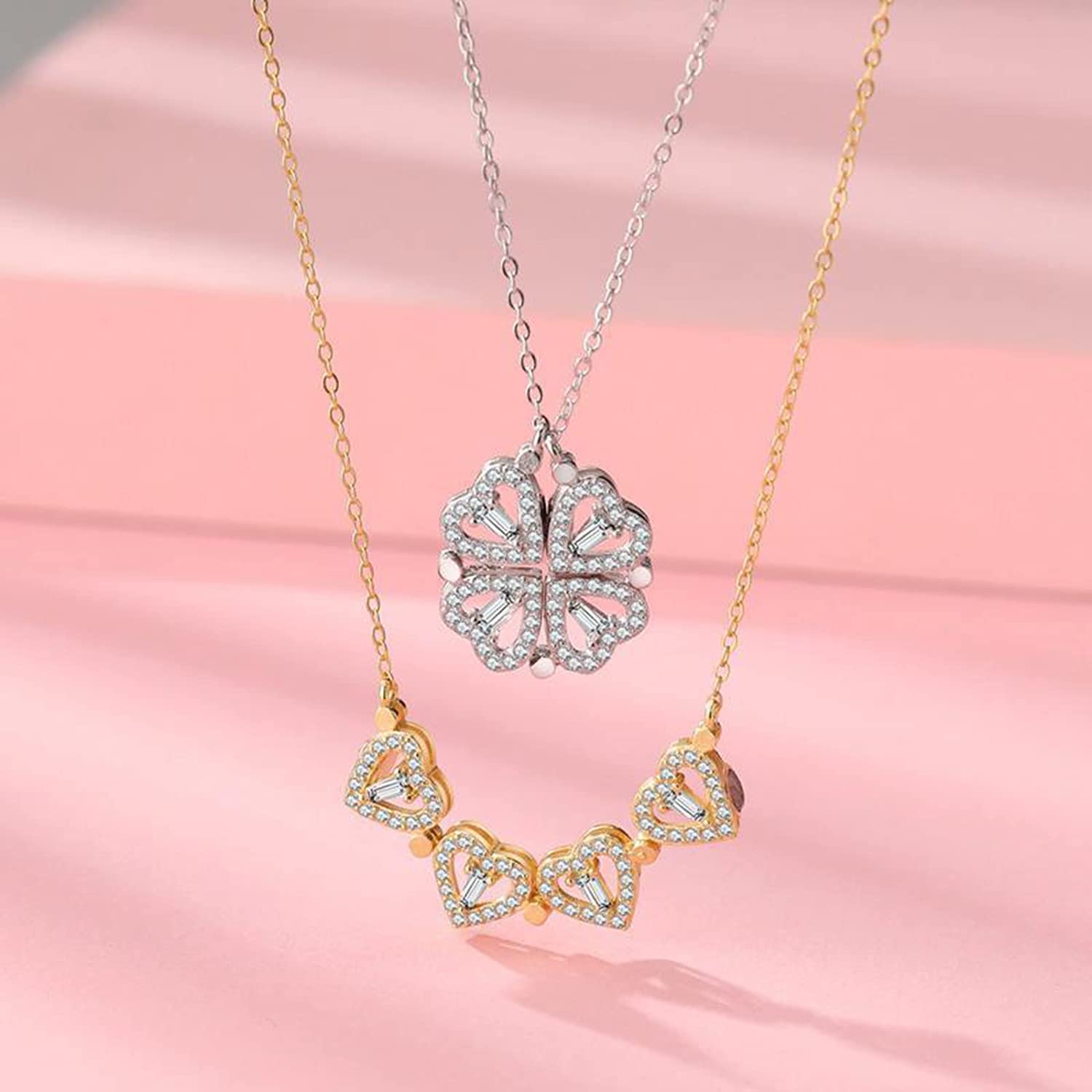 Goldplated Zilveren Ketting 45cm Met Klavertje Vier En Hartje Hanger Zic2783y Zic2783y
