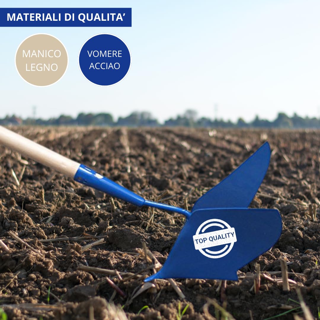 Vomere Manuale per Orto per Solchi Precisi | Acciaio Stampato e Verniciato | Dimensioni 25x20x26cm | Canna Ø28mm Conico | Peso 655gr | con Manico in Legno 150cm