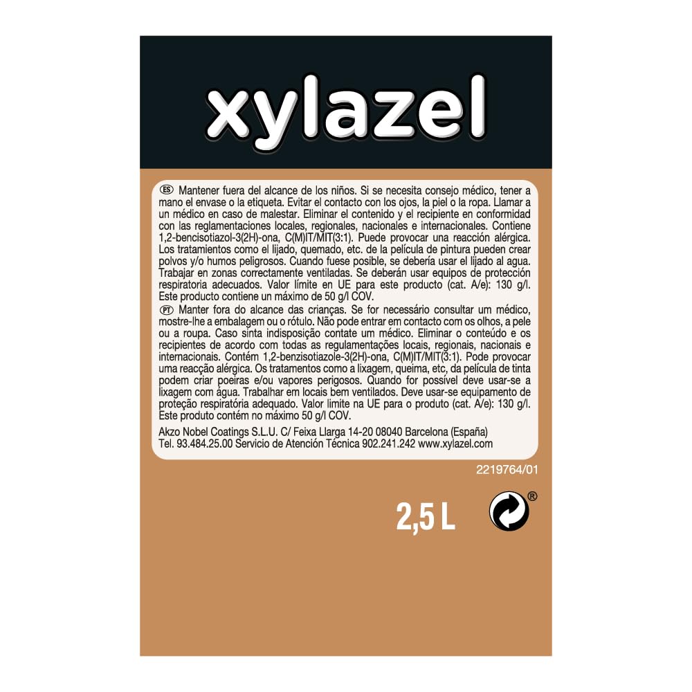 Xylazel Barniz al agua para mobiliario y elementos de madera Interior, Mate, Incoloro 2,5 L