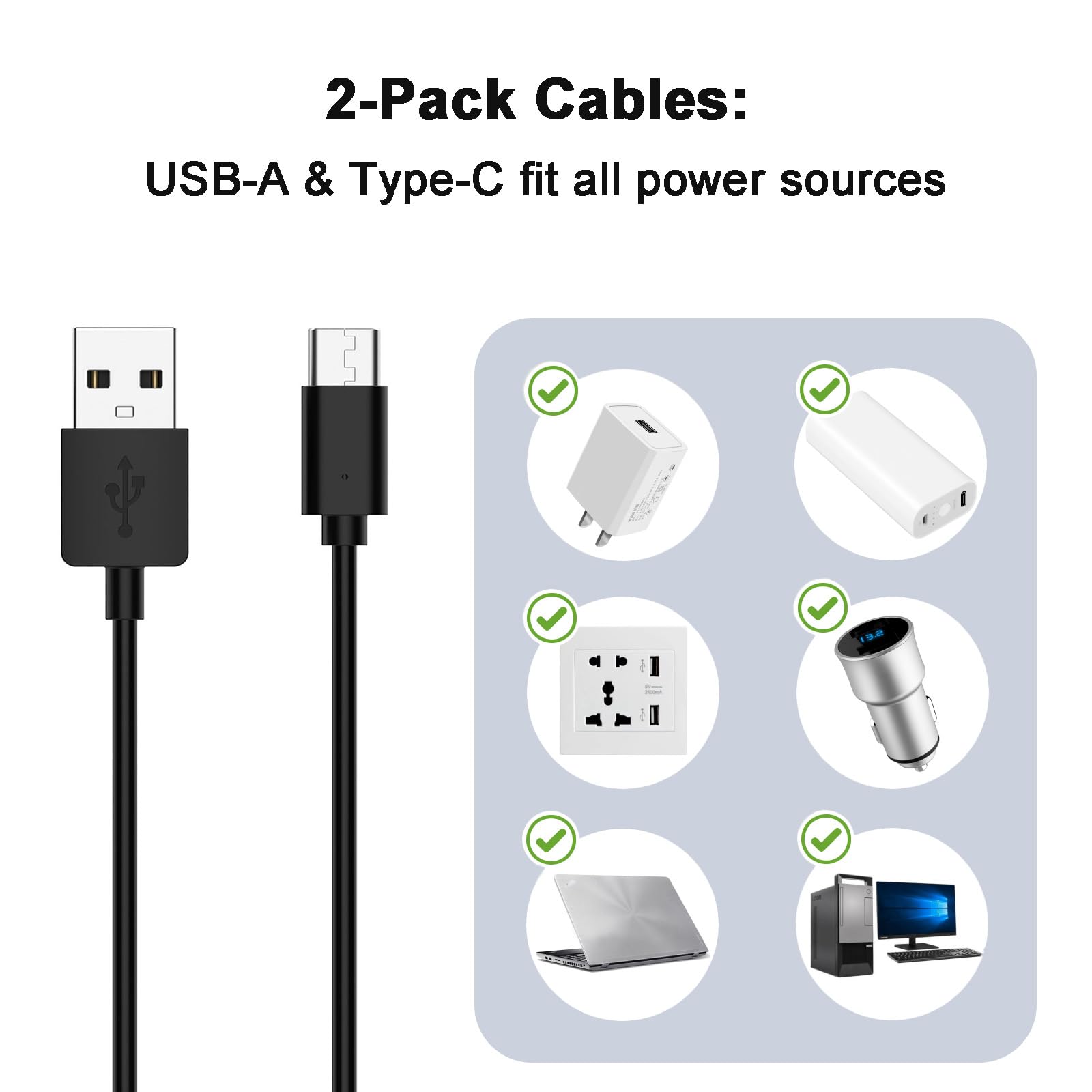 Stazione di ricarica per Insta360 Go 3/Go 3S Caricabatterie di ricambio (2 cavi USB-A e Type-C)
