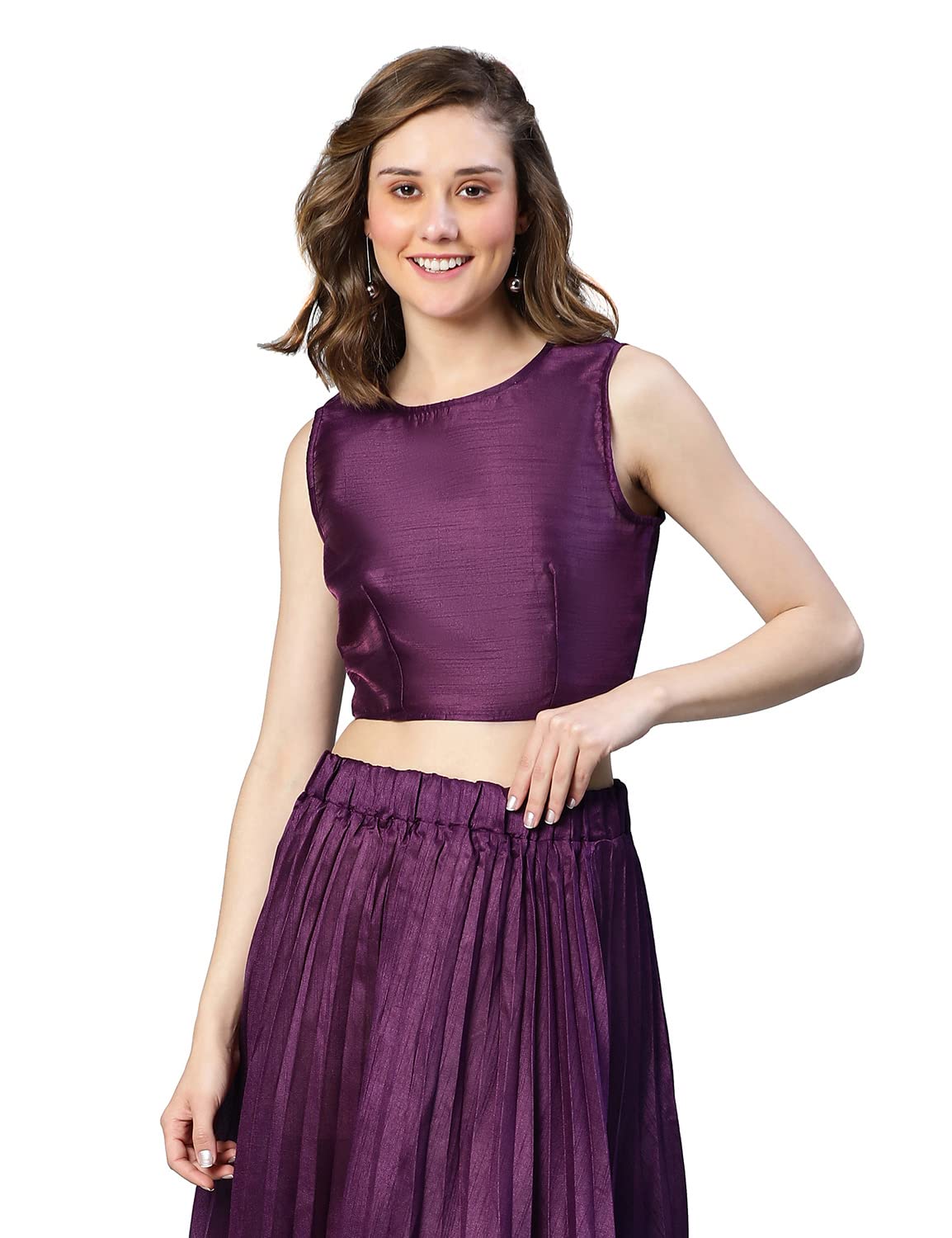 oxolloxo Women Dupion Silk Polyester Sleeveless Crop Top-picture-22