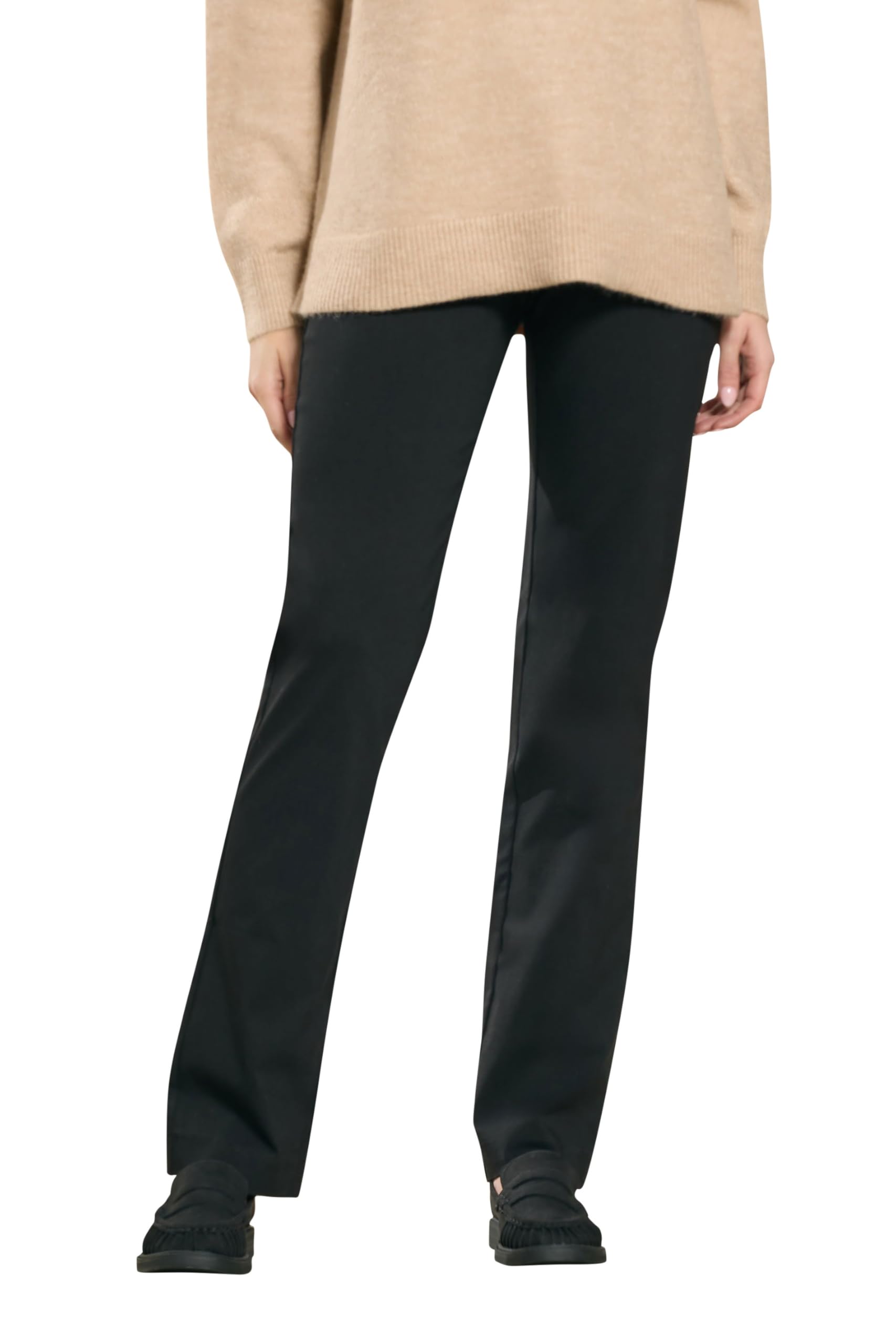 M&Co Black Straight Leg Bengaline Trousers - Size 14R - Womens