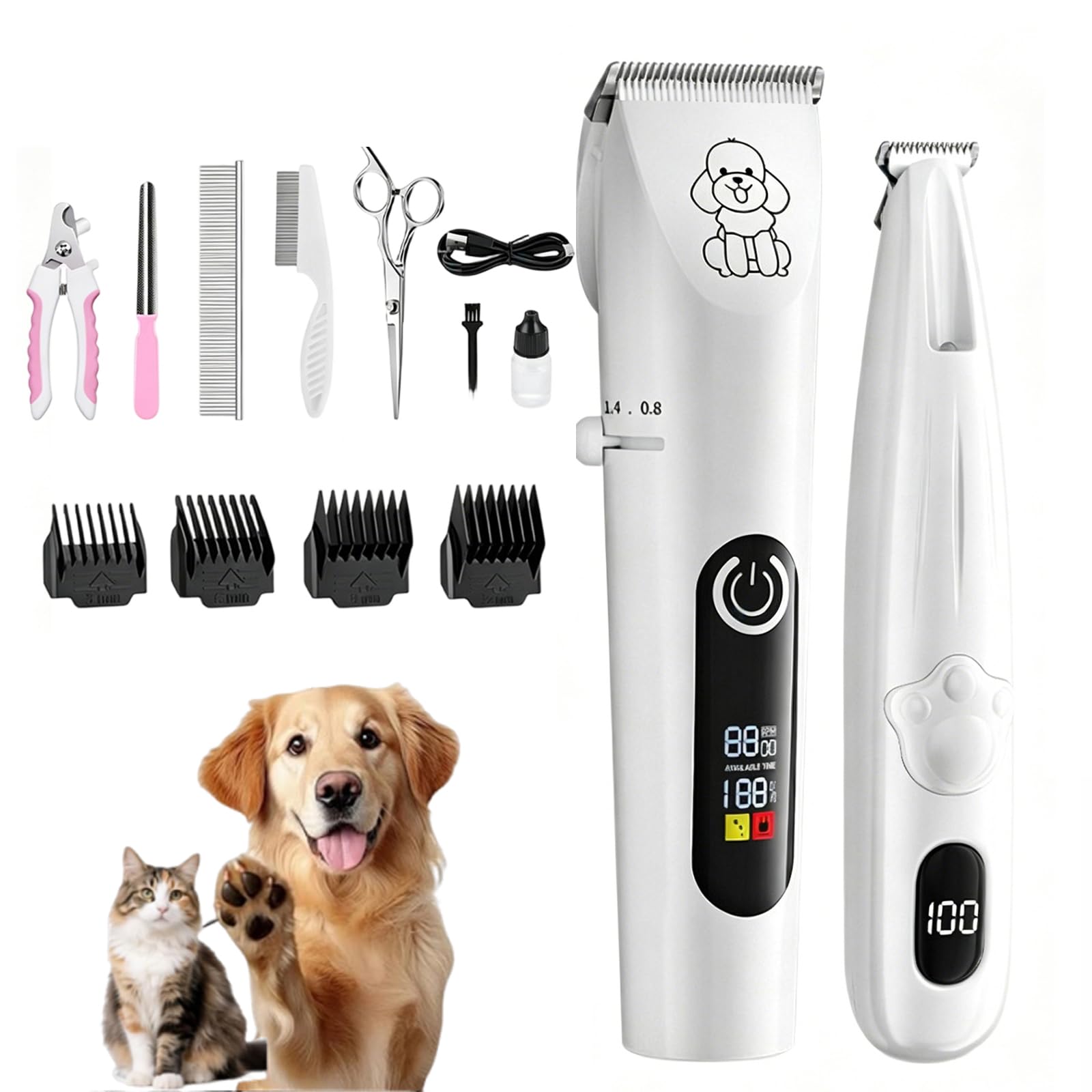 Moravon Maquina Cortar Pelo Perros, Recargable Profesional (Set B) | Recortador De Pelo Inalámbrico Y Silencioso Para Mascotas, Con Cuchillas Afiladas Y Pantalla LED, Ideal Para Perros Y Gatos