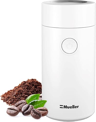 Mueller Living - Molinillo de café eléctrico para especias, nueces, hierbas y granos de café, hoja afilada, acero inoxidable, color blanco