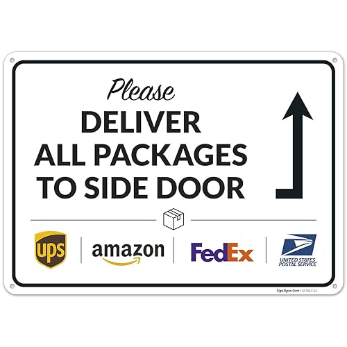 Vista 270 de Cartel de entrega del paquete, letrero de instrucciones de entrega, 10 x 7 pulgadas, aluminio 040 libre de óxido, resistente a la decoloración