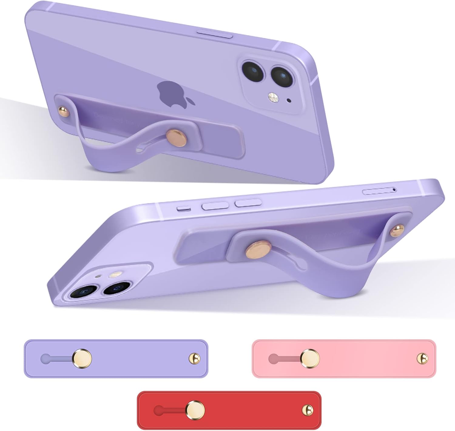 FYY Phone Kickstand (3 Pack) [Horizontal Stand] Ultra Slim Phone Stand & Finger Holder for iPhone 13 12 Pro 11 Pro Max XS Max XR X 8 7 S20 Ultra S20+ S10 Plus S10e Note 20 Red+Pink+Purple