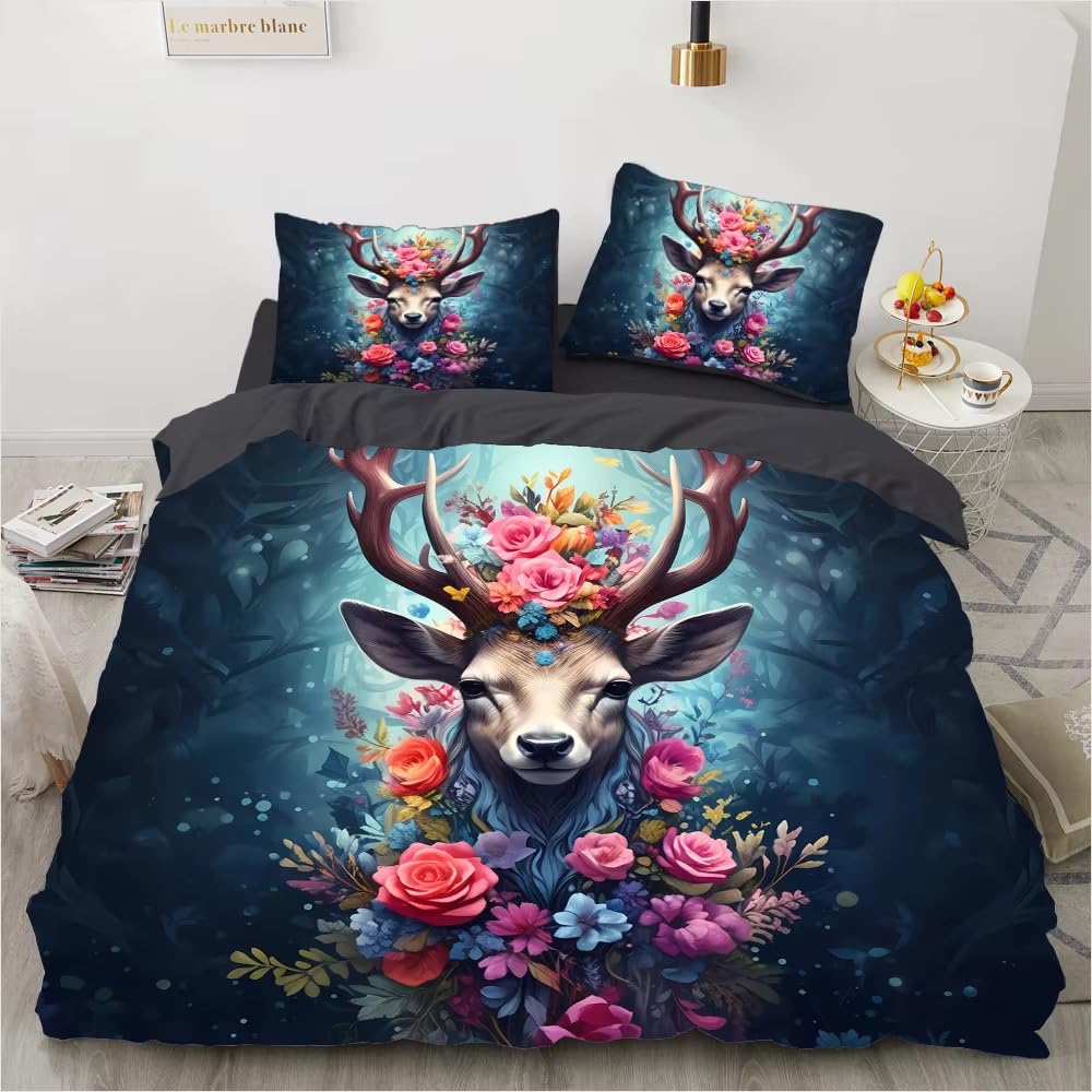 NDXRWDZR Super King Size Duvet Set Deer Duvet Cover with Zipper Closure Bedding for Aldults Kids Soft Breathable Microfiber Cover 260x220 cm + 2 Pillowcases 50x75 cm