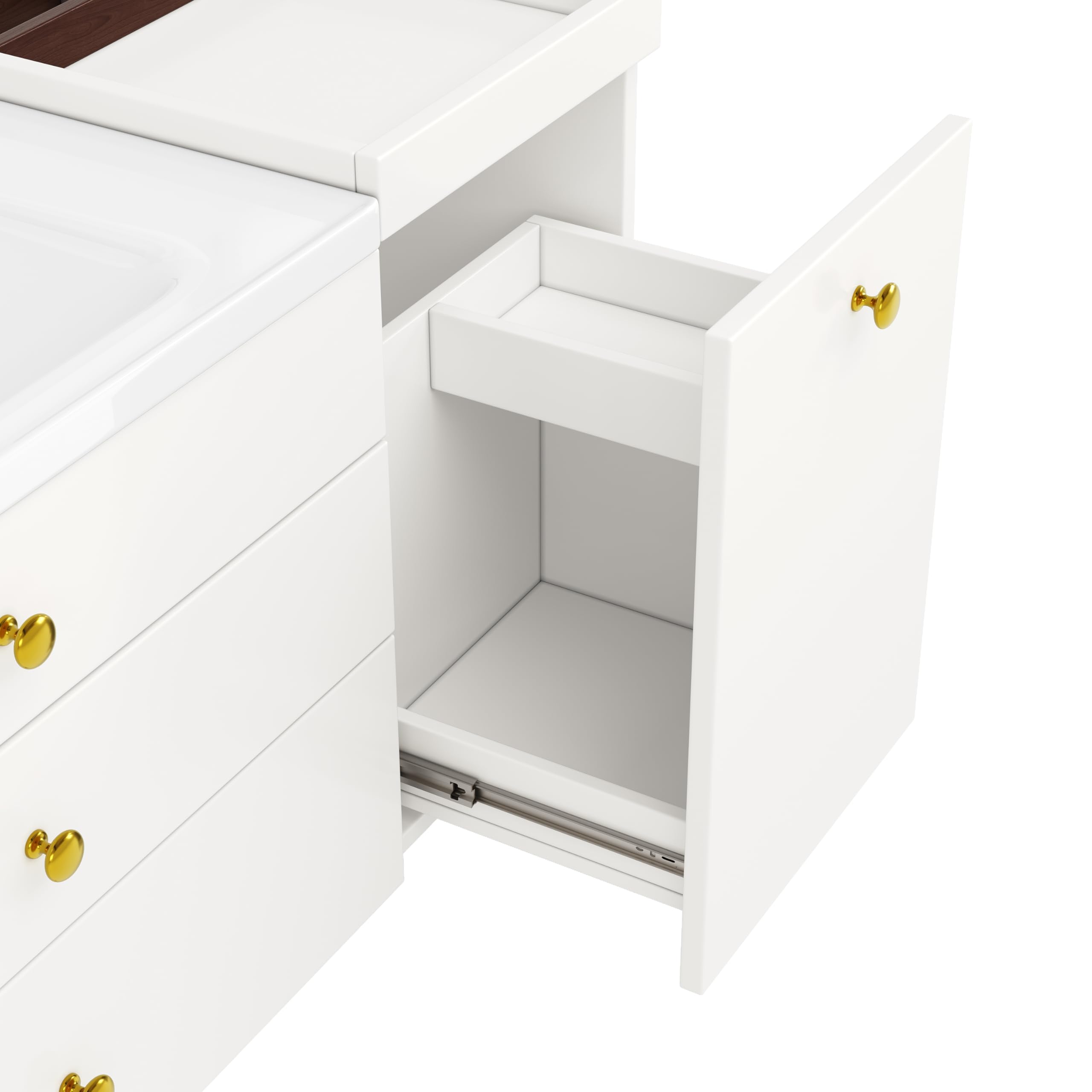 SUKY Armadietto da bagno con lavabo in ceramica, mobiletto da bagno con cassetti e armadio, moderno mobile da bagno, 120 x 47,5 x 80 cm, bianco con oro