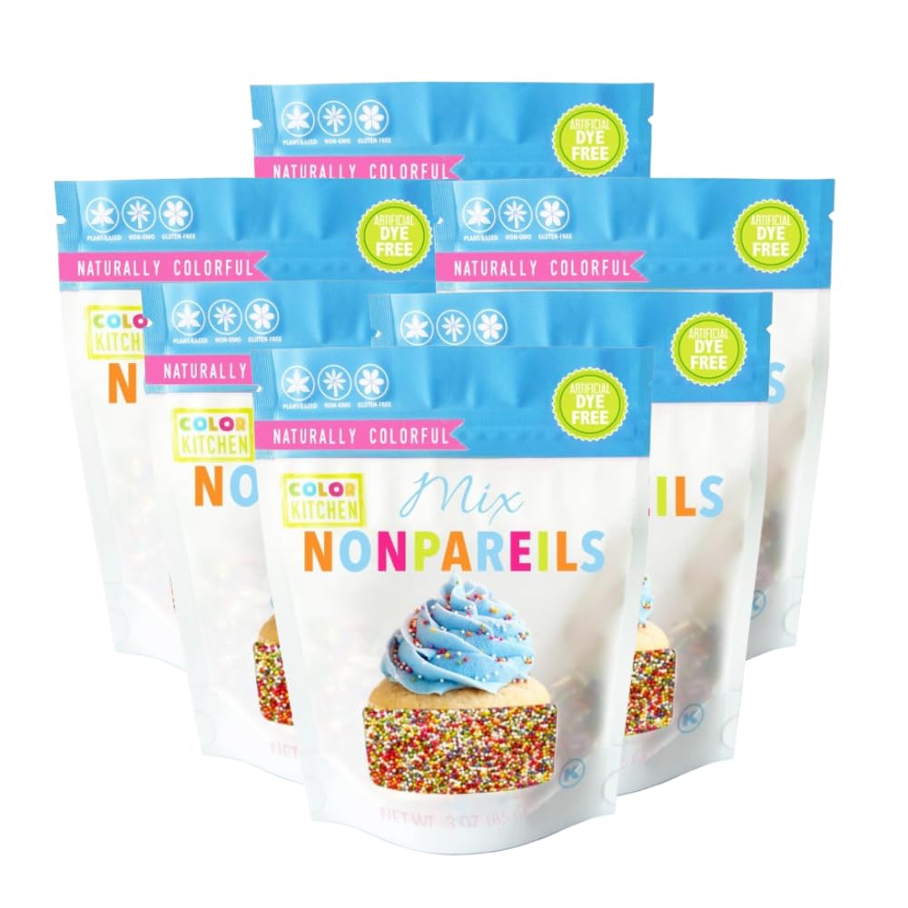 COLOR KITCHENNonpareil Confetti Sprinkles Natural Ingredients Baking Cake Decorations, Ice Cream, Cookie, Artificial Dye-free, Plant-Based Colors, Gluten-Free, Non-GMO, No Hydrogenated Oils, Soy-Free, Kosher, 3 OZ (Pack of 6)
