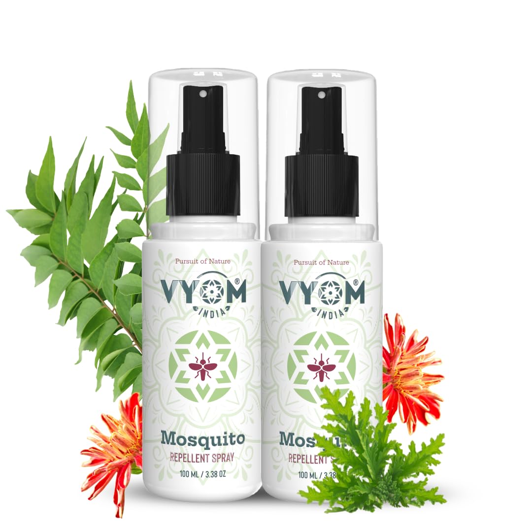 Vyom India Mosquito Repellent Spray, 100% Natural Deet Free Mosquito Killer Spray for Room with Citronella & Lemongrass Oil, Child & Pet Safe, Plant based & Organic - 100ML (Pack of 2)-image-2