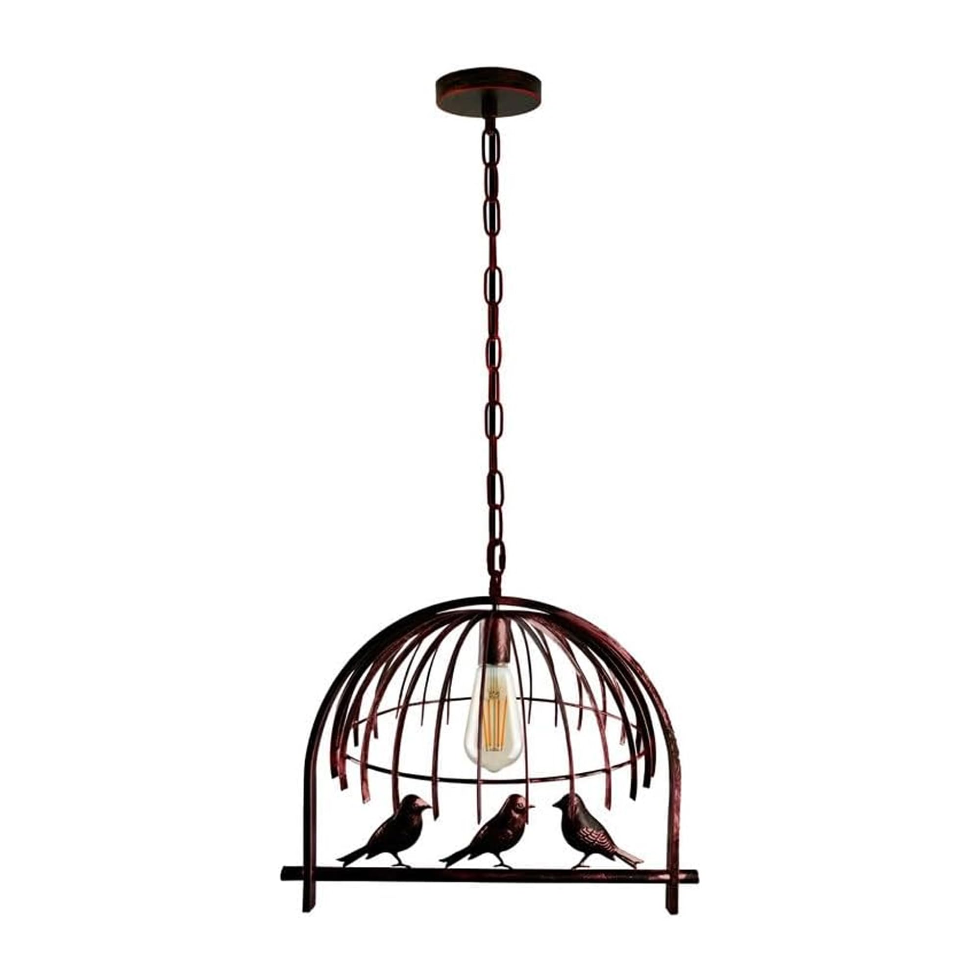 Ledsone Rustic Red Modern Bird Cage Pendant Light Metal Lamp Shade E27 Base 49X40cm 95Cm Adjustable Cable Easy Fit For Kitchen Living Room Bedroom Hallway Bar Coffee Shop