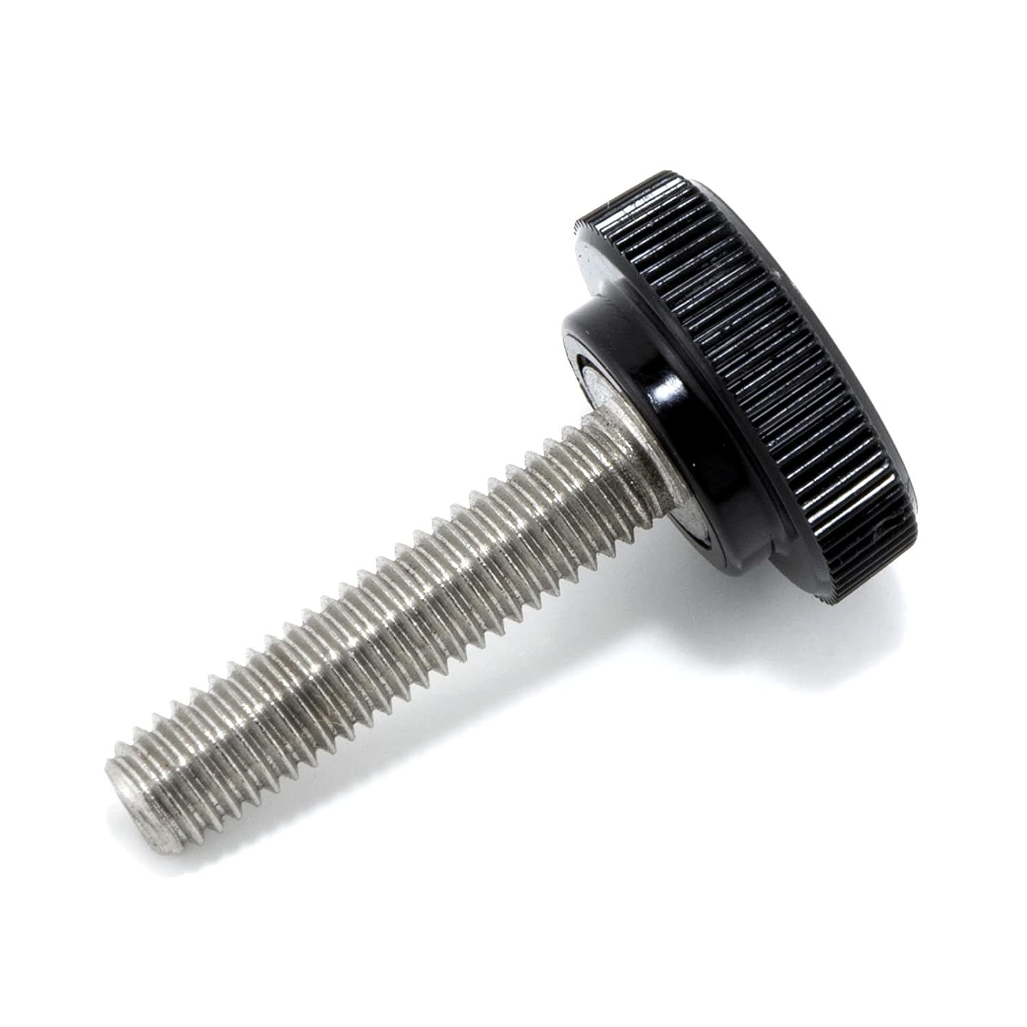 #10-32 x 7/8" Thumb Screw Stainless Steel - Black Knurled Round Plastic Knob - Fine Thread Thumbscrew - Length: 0.875" - Proudly Built in USA - Package of (25)