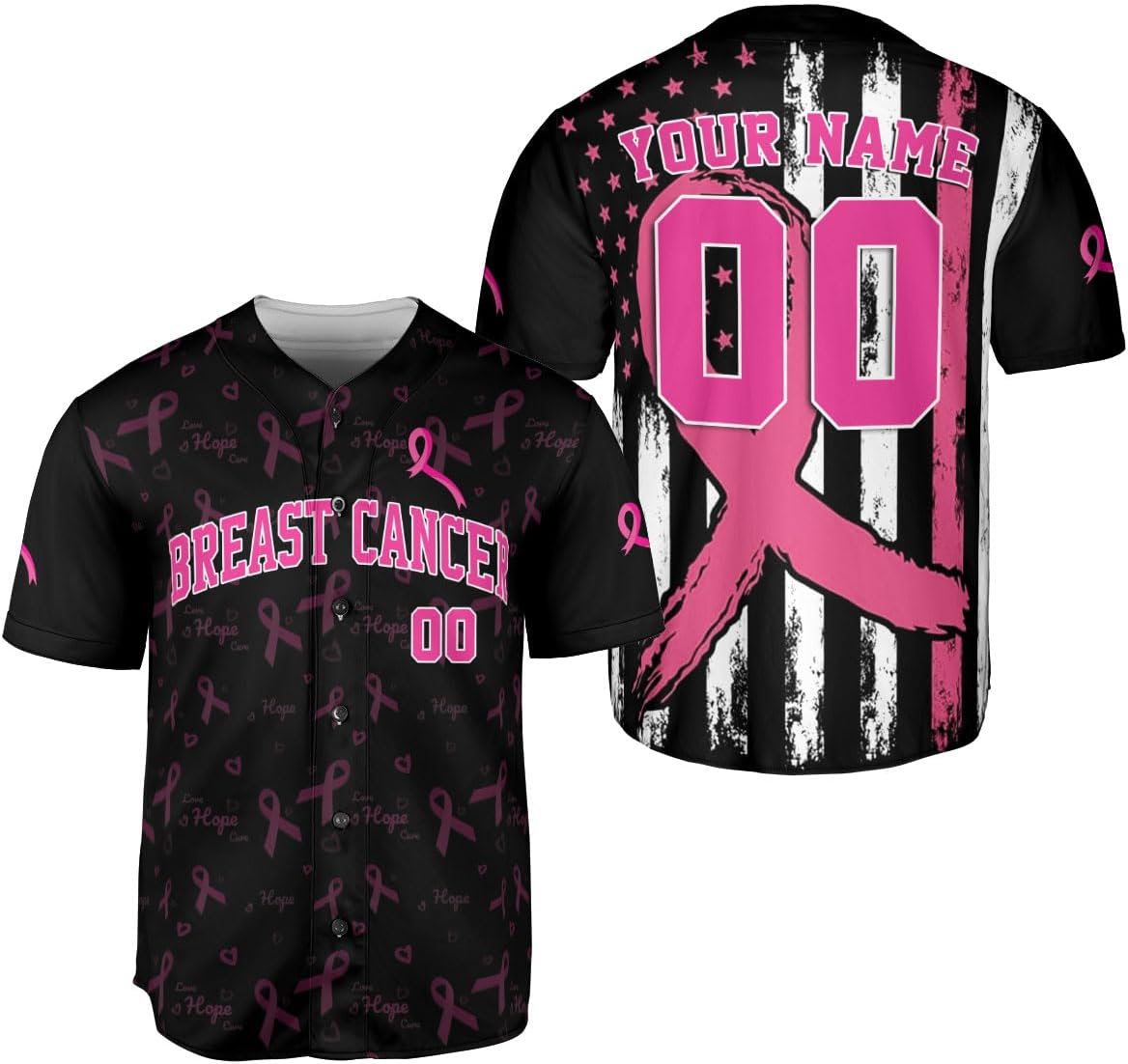 Personalized Name Breast Cancer Awareness Baseball Jersey, Custom Pink Breast Cancer Shirt, Faith Hope Cure Baseball Jersey