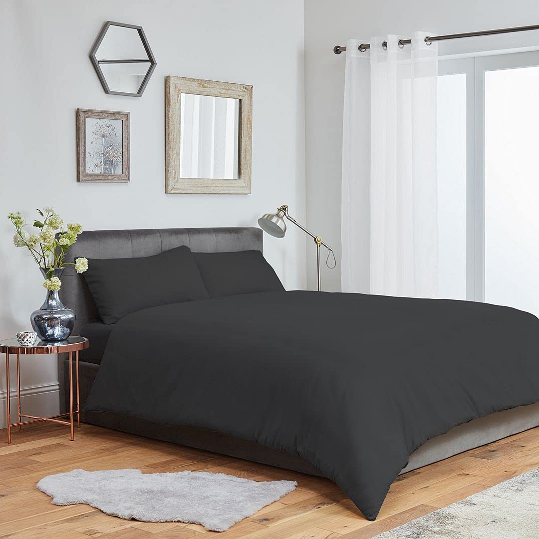 John Aird Microfibre Plain Duvet Cover With Pillowcases (Double, Grey) โ image 1