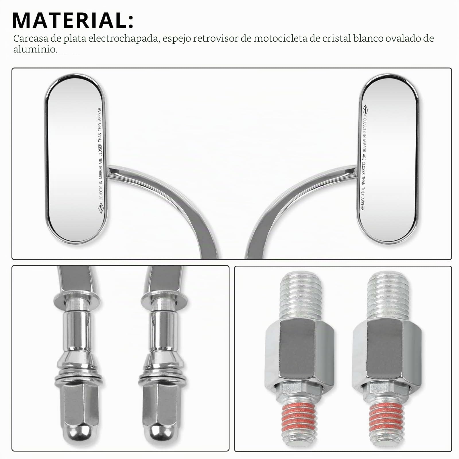 Espejos Retrovisores de Motocicleta de Forma Ovalada Cromo, M8 M10 Retrovisores Moto Compatible con Harley Road King Softail Glide Dyna Chopper Bobber Touring Cruiser Street Bike Yamaha