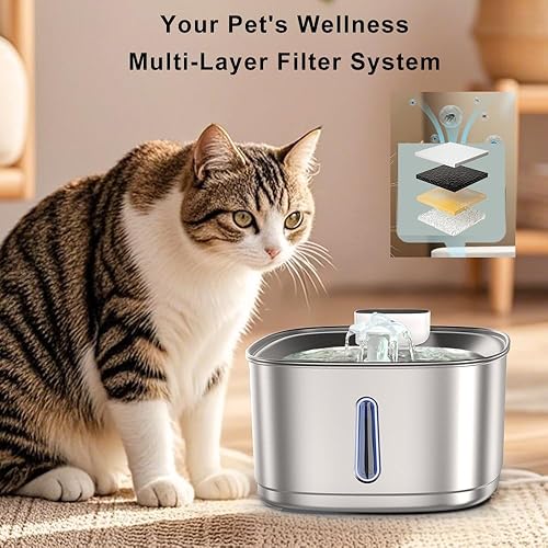 Miniatura 6 de Fuente de agua inalámbrica para gatos de acero inoxidable, fuente para gatos de 108 oz3.2 L, funciona con pilas, fuente de agua inalámbrica para