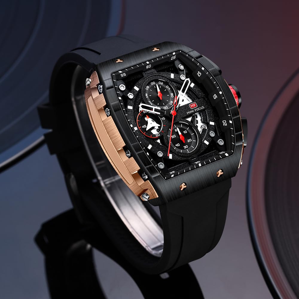 MF MINI FOCUS Herrenuhr Fashion Fass Armbanduhr (Chronograph/Waterproof/Leucht/Kalender) Silikon Quarz Armbanduhr für Männer