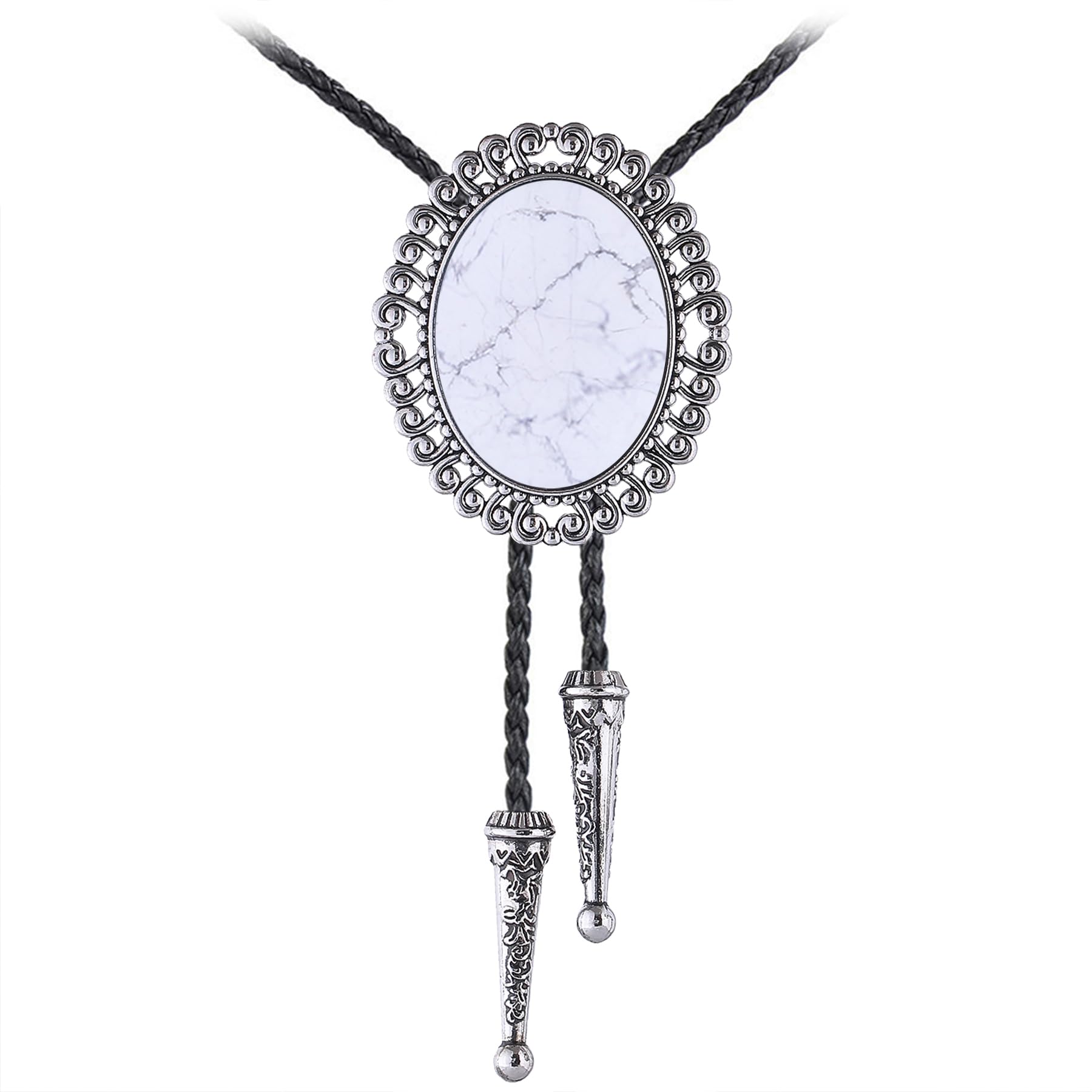 Jeilwiy Bolo Tie for Men Real Stone Westwern Cowboy Ties Silver Bolos Women Leather Necktie Gift for Birthday Christmas