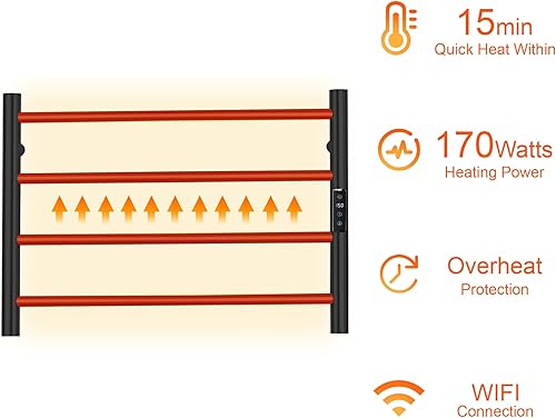 Miniatura 5 de Toallero Eléctrico con Control de Voz para Alexa y Google Home, TUYA - Calentador de Toallas de Baño Montado en la Pared, Enchufable, Material de