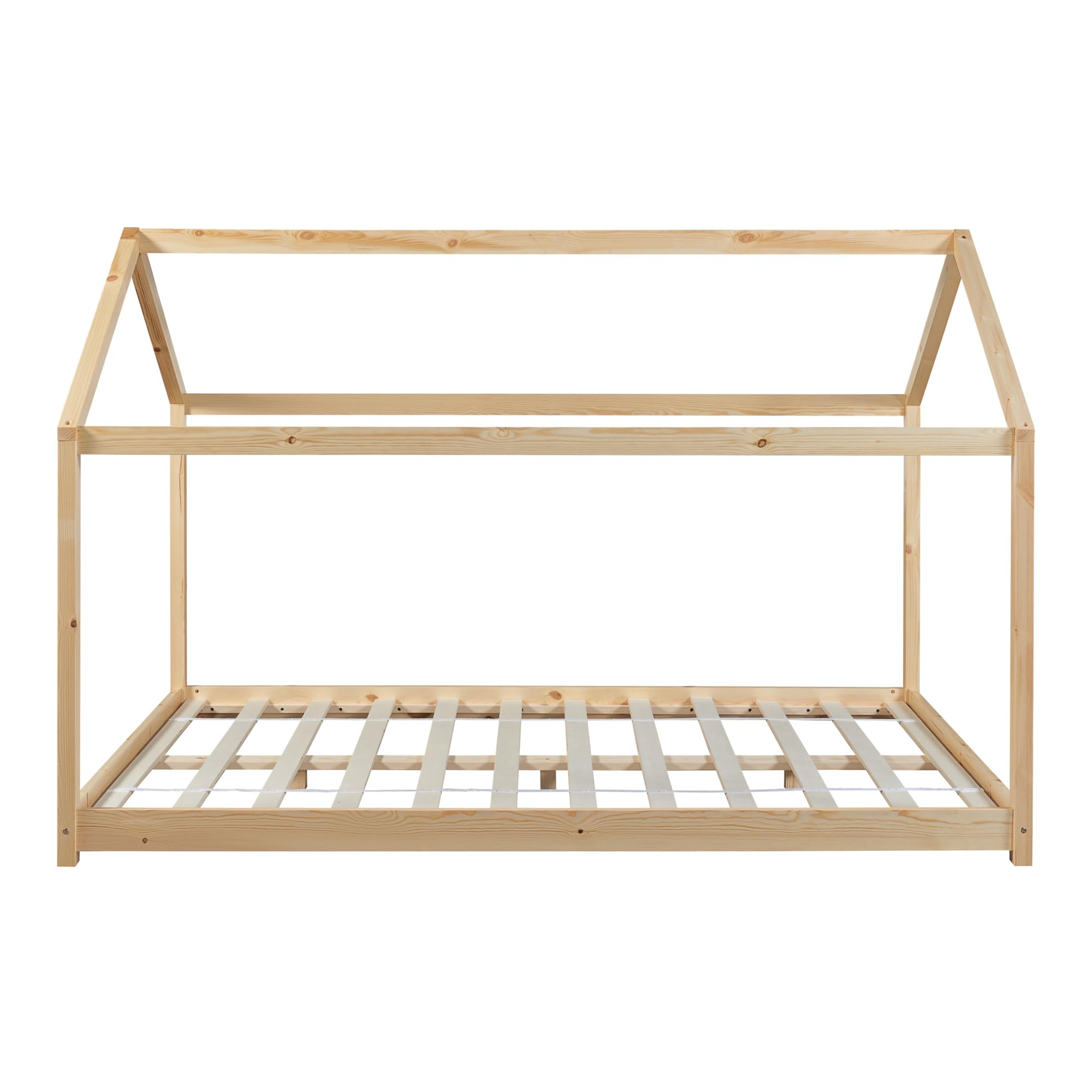 [en.casa] Cama para Niños Cerro en Forma de Casa Cama Montessori con Somier Estilo Infantil Aspecto Hogareño Carga máx. 140 kg Madera Pino 120 x 200 cm - Natural