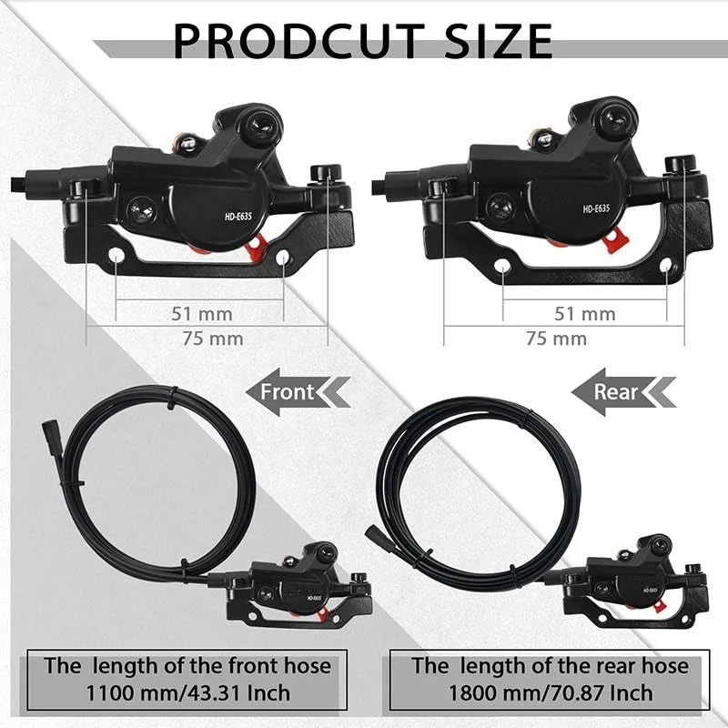 Juego de Frenos de Disco hidráulico para Bicicleta, 2 pistones, presión de Aceite, Freno de Disco MTB de 1100mm y 1800mm para Bicicleta, Scooter, MTB Tambor Trasero para Bicicleta