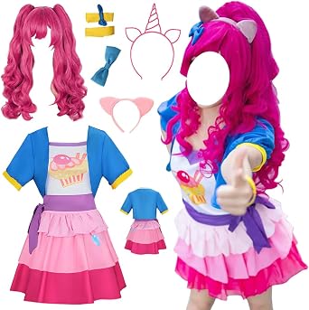 MYSUPERSTAR Women Costume Pink Dress Halloween Uniform With Hairband