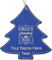 Vista 6 de LaserGram Personalized Christmas Ornament, World's Greatest Boss, Faux Leather, Custom Laser Engraved Gift Idea (Tree Shape, Black)