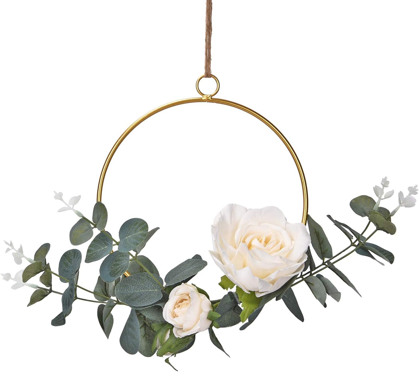 Dolicer Floral Hoop Wreath, Geometric Wire Round Triangle Square Hoop Frame of Artificial Rose Flower and Eucalyptus Vine Wreath for Wedding Backdrop Wall Decor Geometric Wire Wall Decor, Pack of 1
