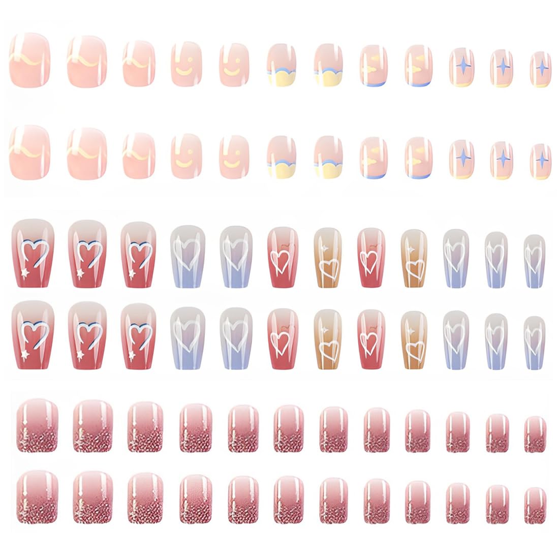 72 piezas/set Uñas postizas Uñas acrílicas Uñas de cobertura total Brillo duradero Adecuado para mujeres y niñas press on nails