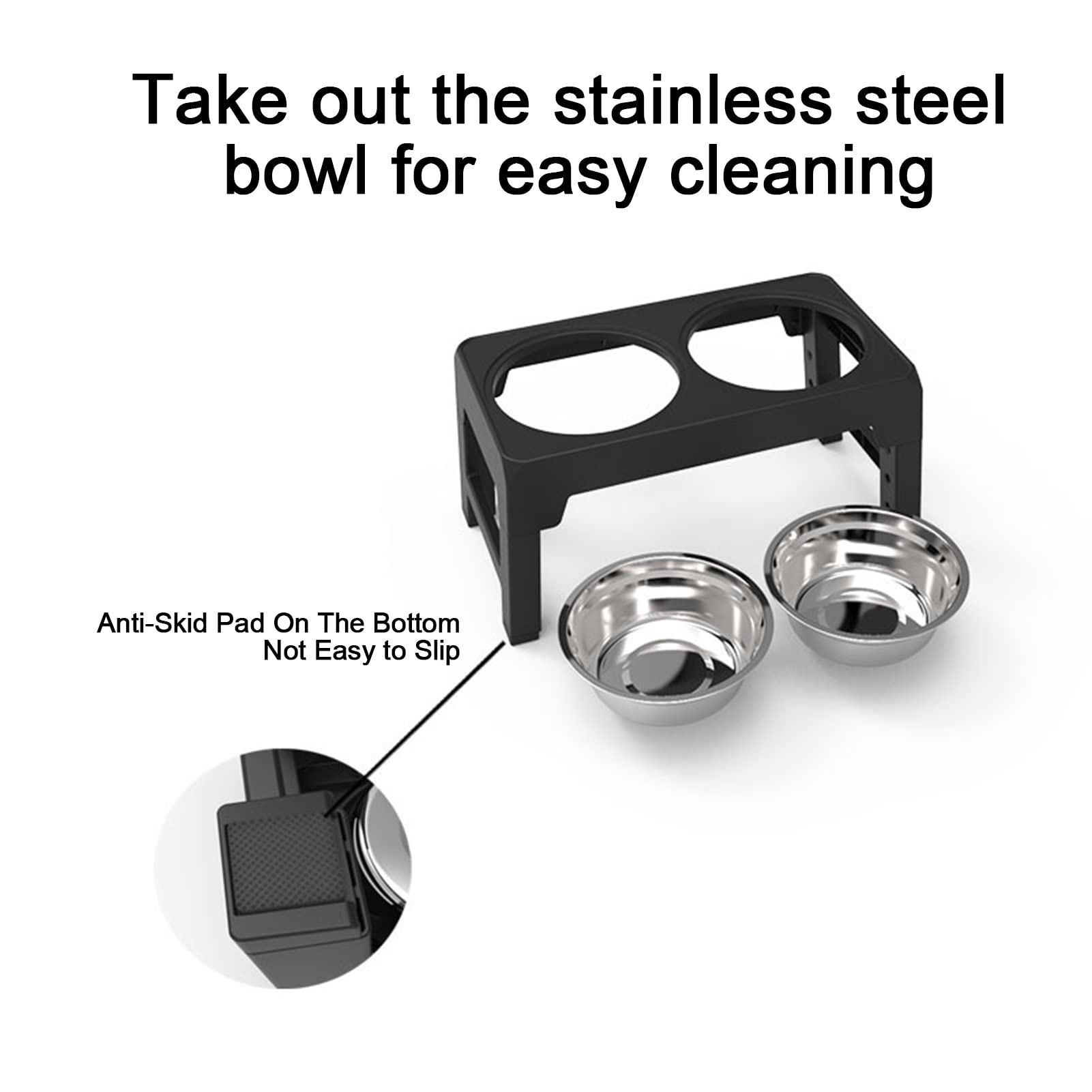 Ciotole rialzate per cani, 4 ciotole rialzate in altezza con doppia ciotola in acciaio inox per cibo e acqua, regolabile a 4 altezze 30 cm, 25,9 cm, 22,1 cm, 8,1 cm, per cani e gatti di taglia